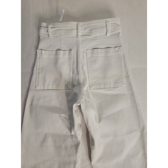 Zara The Marine Straight Jeans Womens Size 2 Ivory High Waist Wide Leg Raw Hem - Picture 8 of 9